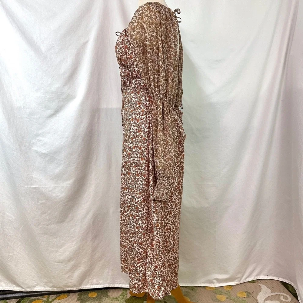 FREE PEOPLE Aglow Smocked Maxi Dress XL Orange Floral Tea Combo Cottage Prairie